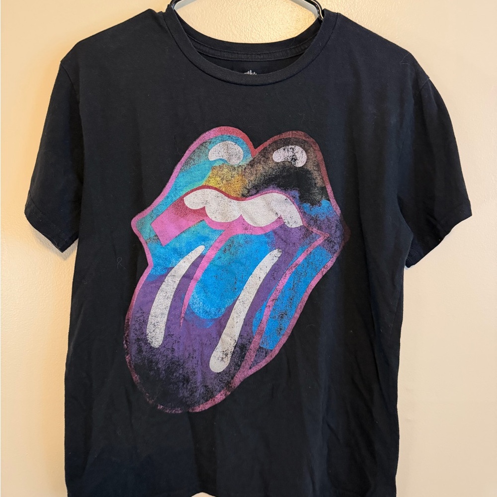 the Rolling Stones Black Crewneck Tee with White Logo